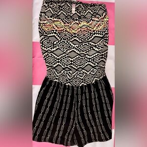 Xhilaration Black and Cream Smocked Tribal Print Jumpsuit/Romper Cocktail